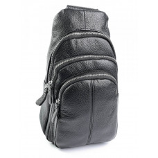 Мужская кожаная сумка через плечо (однолямочный рюкзак) RVL 1613 black